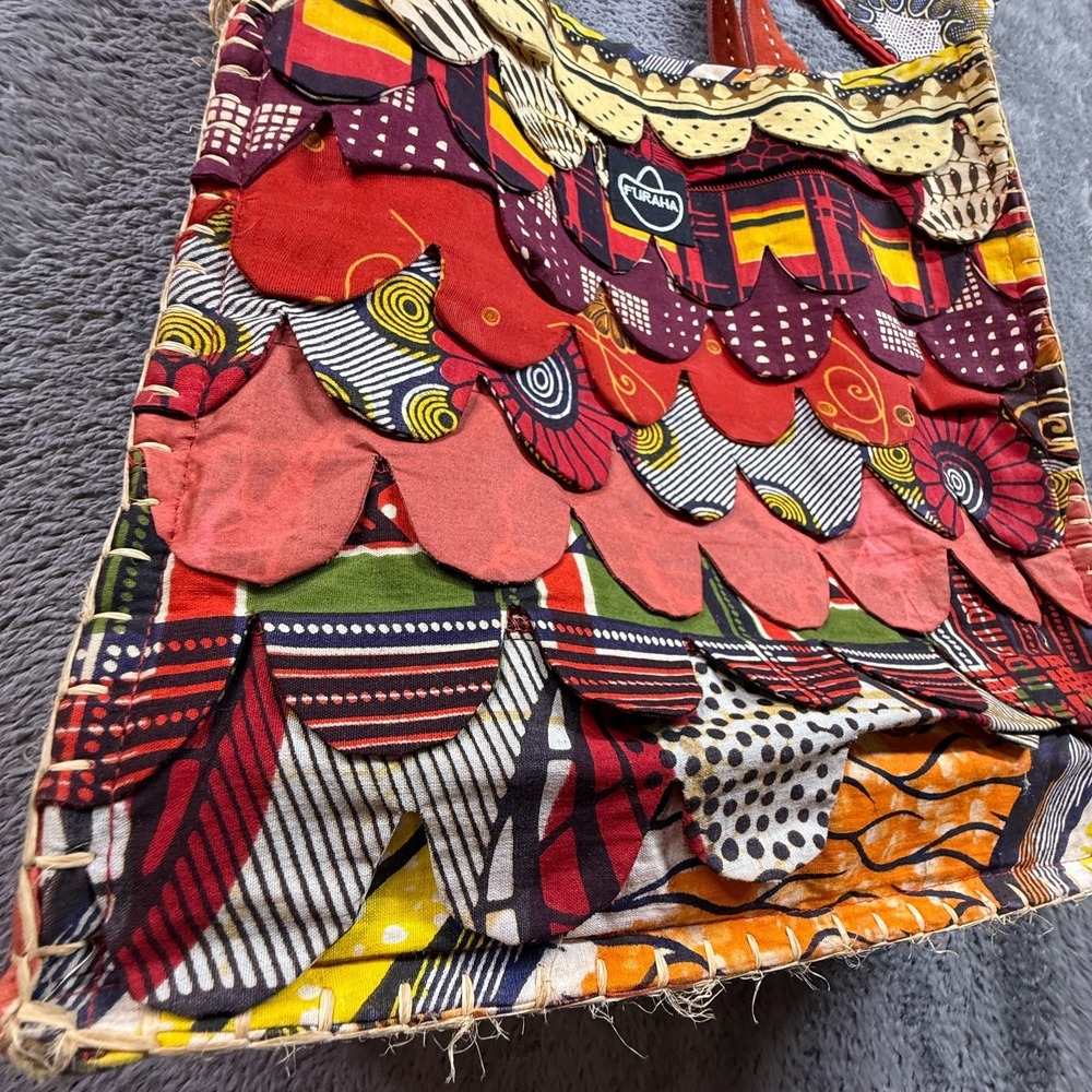 Kikapu by Furaha B African Art Weave Ankara Tote Bag Leather Handles - Picture 3 of 10